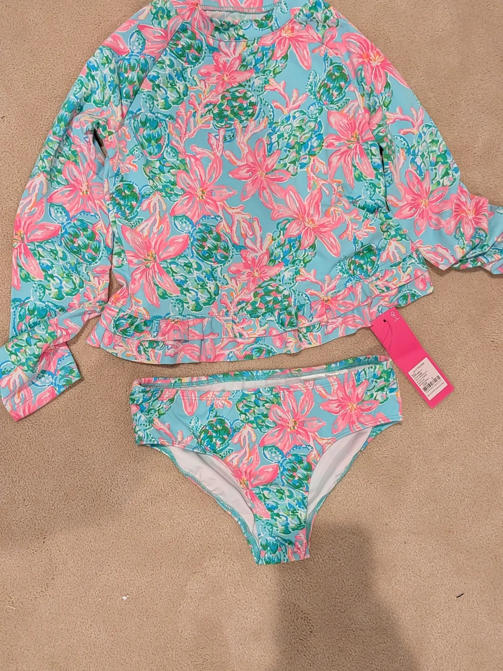Lilly Pulitzer Floral Long-Sleeve Rashguard Set - Aqua & Pink